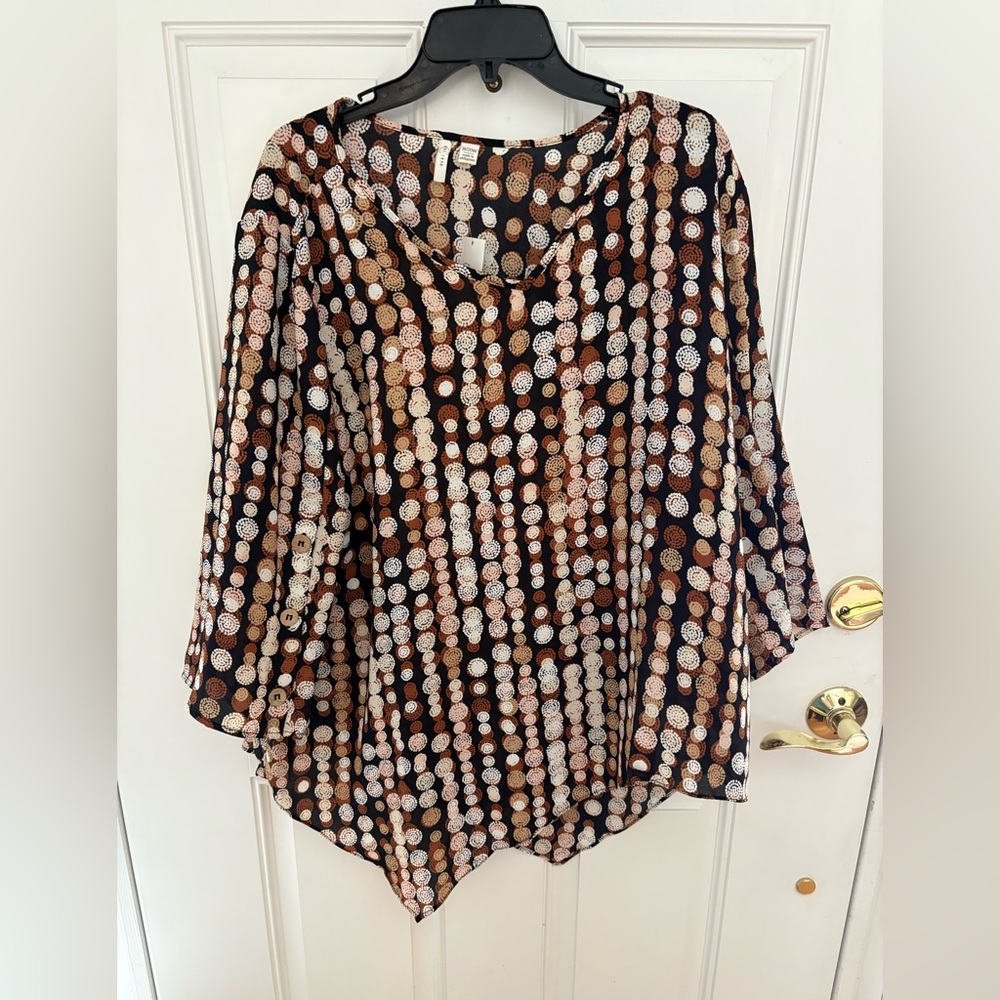 NWT Cato Women’s tunic blouse Geometric circles - Size 18/20W Brown/Cream